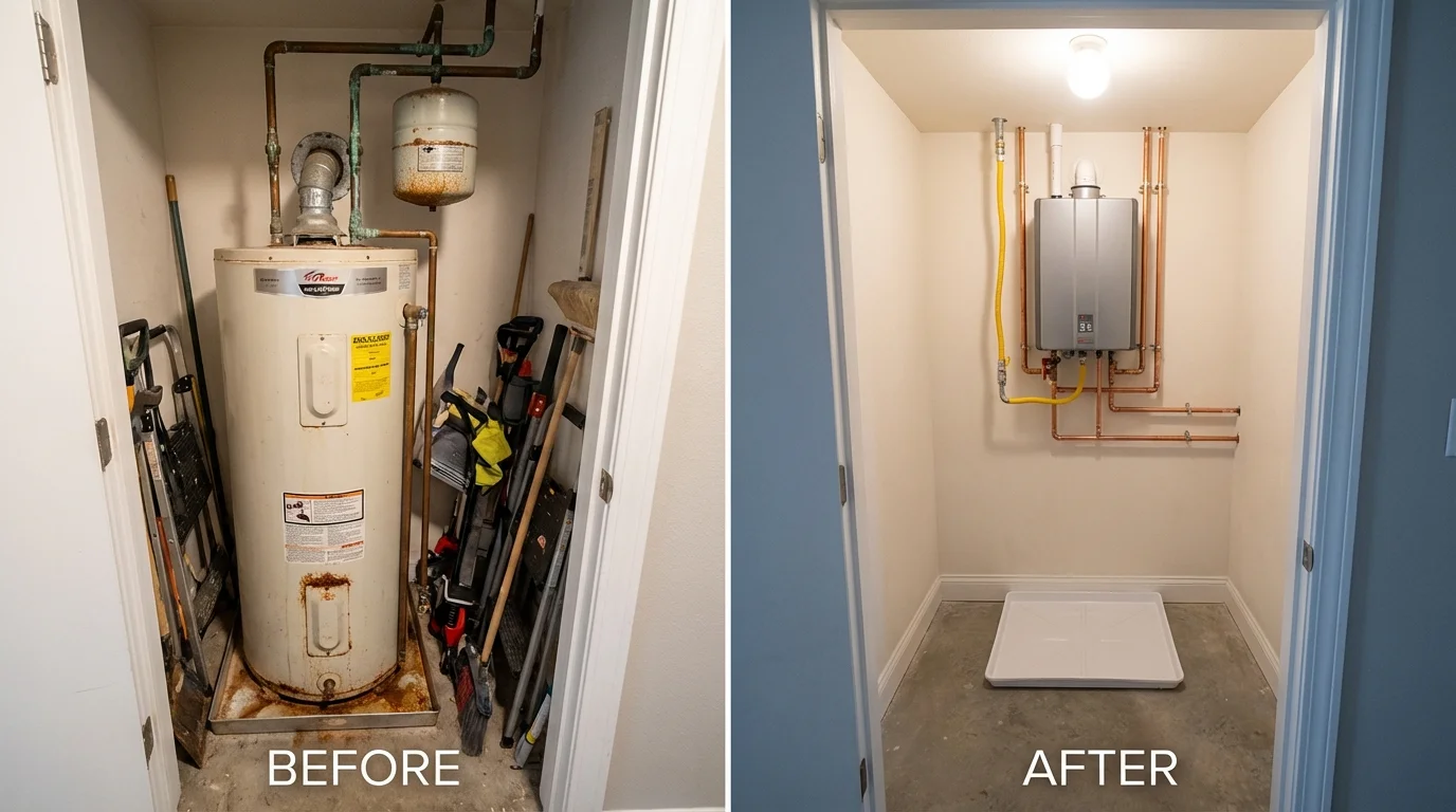 Tank water heater versus wall-mounted tankless unit comparison for Marietta, OK homeowners